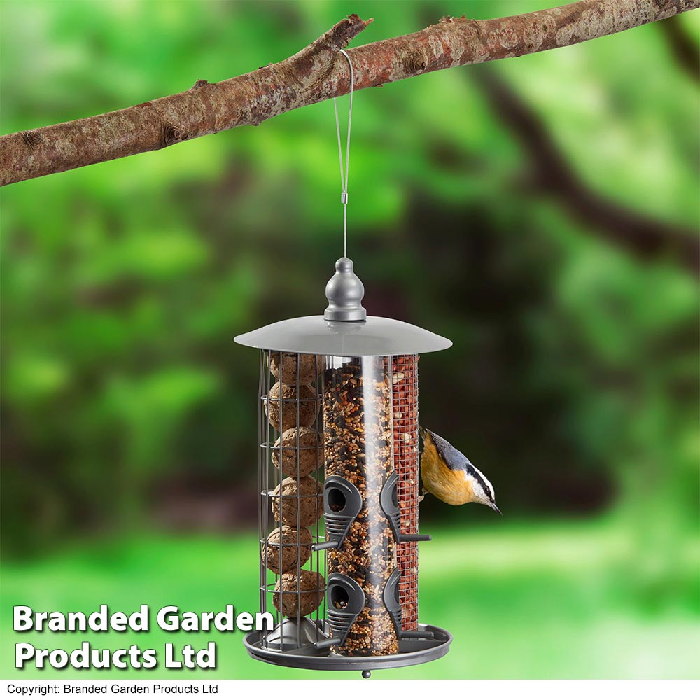 Kingfisher Metal 3 in 1 Suet Fat Ball, Seed And Nut Feeder with Tray