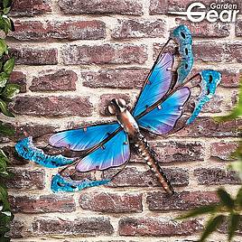 Garden Gear Metal and Glass Dragonfly Wall Art - Blue