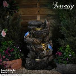 Serenity - Cascading Tree Trunk Water Feature with Kingfisher