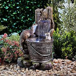 Serenity - Playing Otters Water Bucket Water Feature