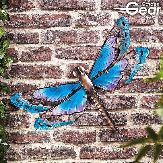 Garden Gear Metal and Glass Dragonfly Wall Art - Blue