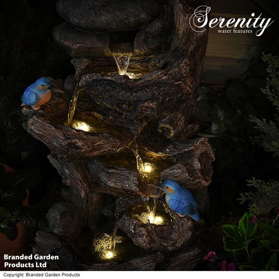 Serenity - Cascading Tree Trunk Water Feature with Kingfisher