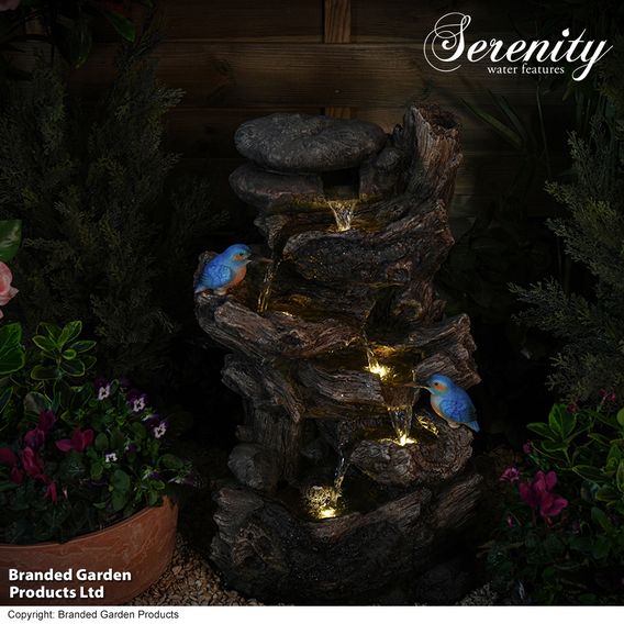 Serenity - Cascading Tree Trunk Water Feature with Kingfisher