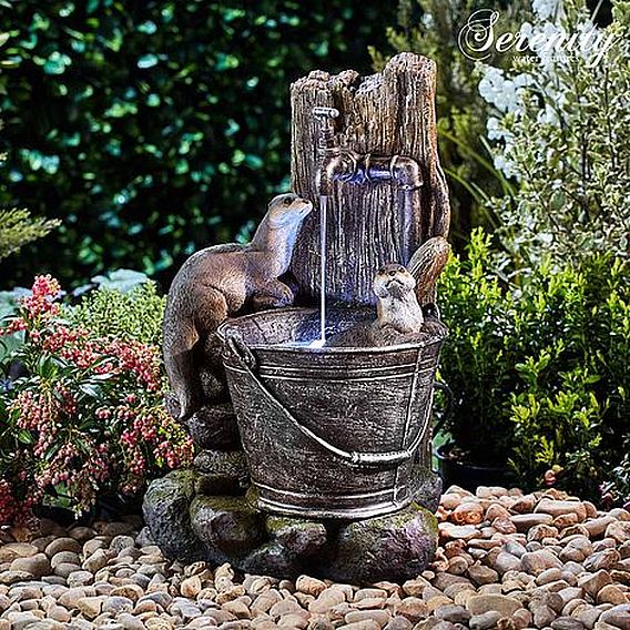 Serenity - Playing Otters Water Bucket Water Feature